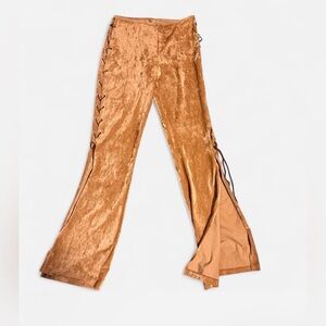 Y2K Carabella Velvet Lace-Up Pants | Brown Velour Bell Bottom Festival Pants